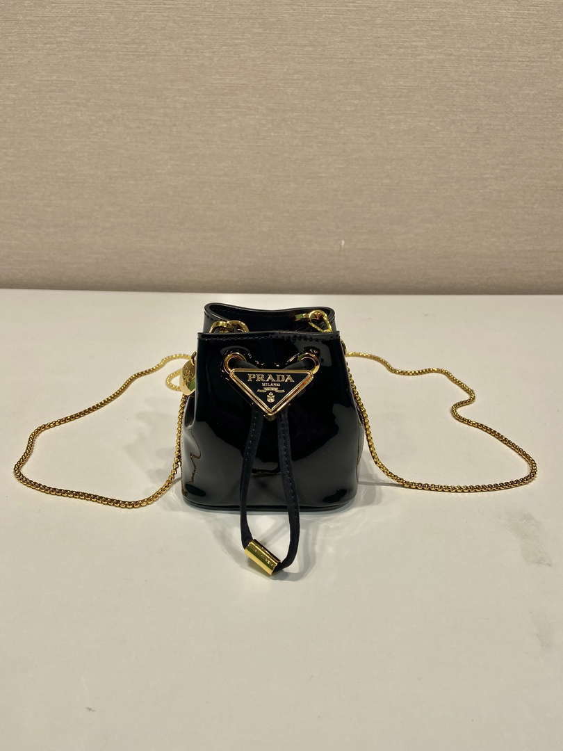 Prada 1NR016 patent leather mini pouch Black