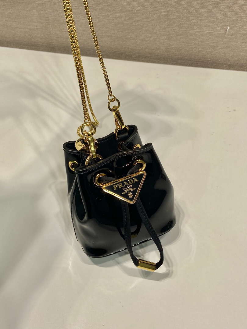 Prada 1NR016 patent leather mini pouch Black