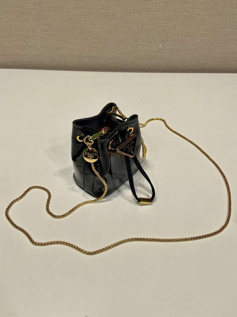 Prada 1NR016 patent leather mini pouch Black