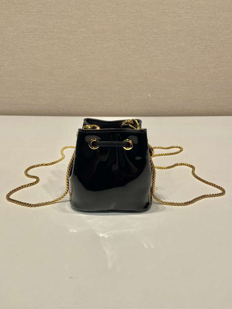 Prada 1NR016 patent leather mini pouch Black