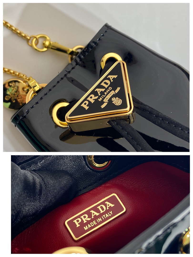 Prada 1NR016 patent leather mini pouch Black