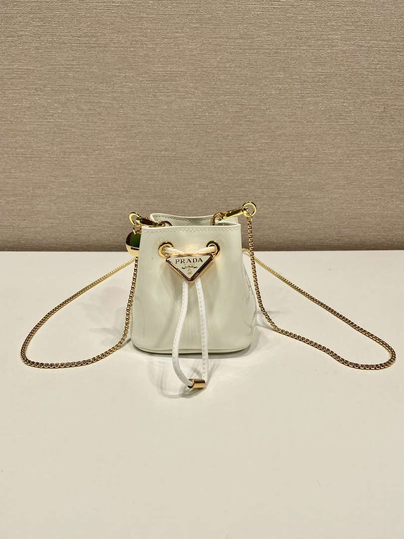 Prada 1NR016 patent leather mini pouch White