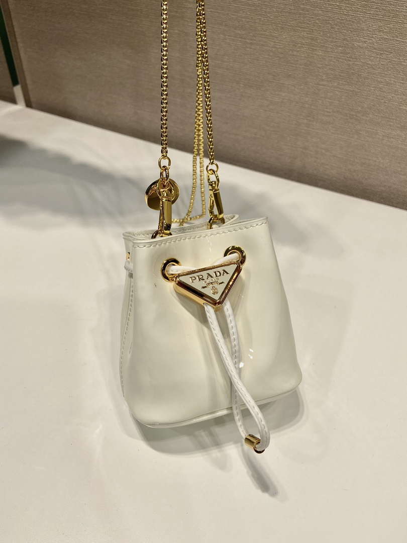 Prada 1NR016 patent leather mini pouch White