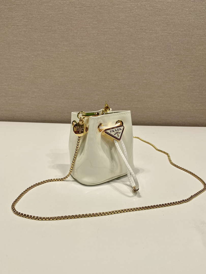 Prada 1NR016 patent leather mini pouch White