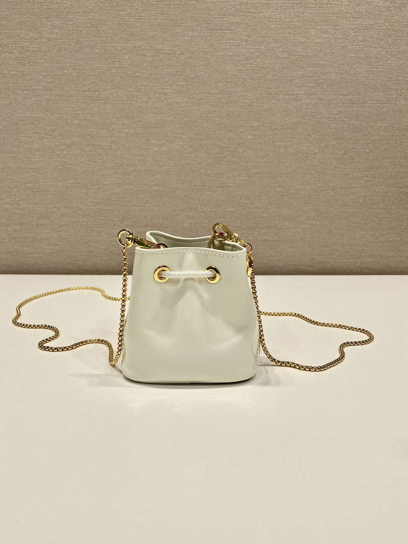 Prada 1NR016 patent leather mini pouch White