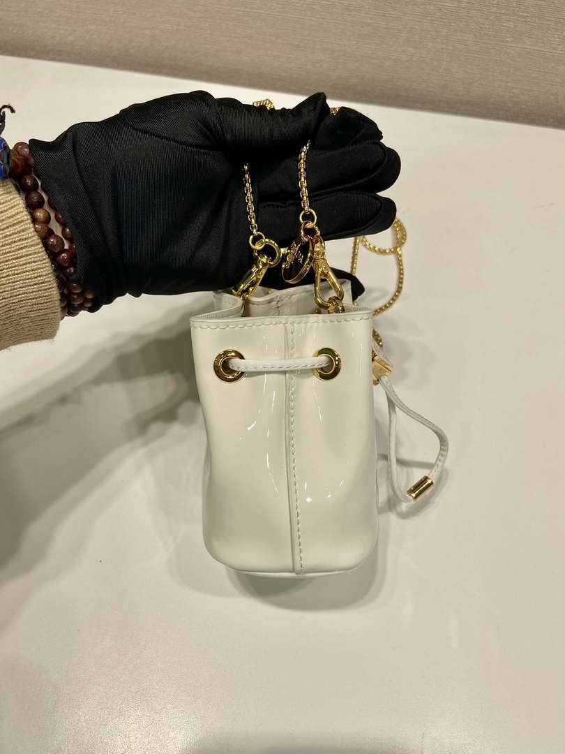 Prada 1NR016 patent leather mini pouch White
