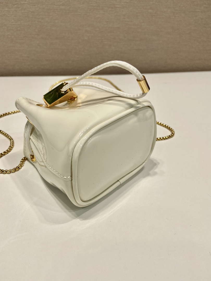 Prada 1NR016 patent leather mini pouch White