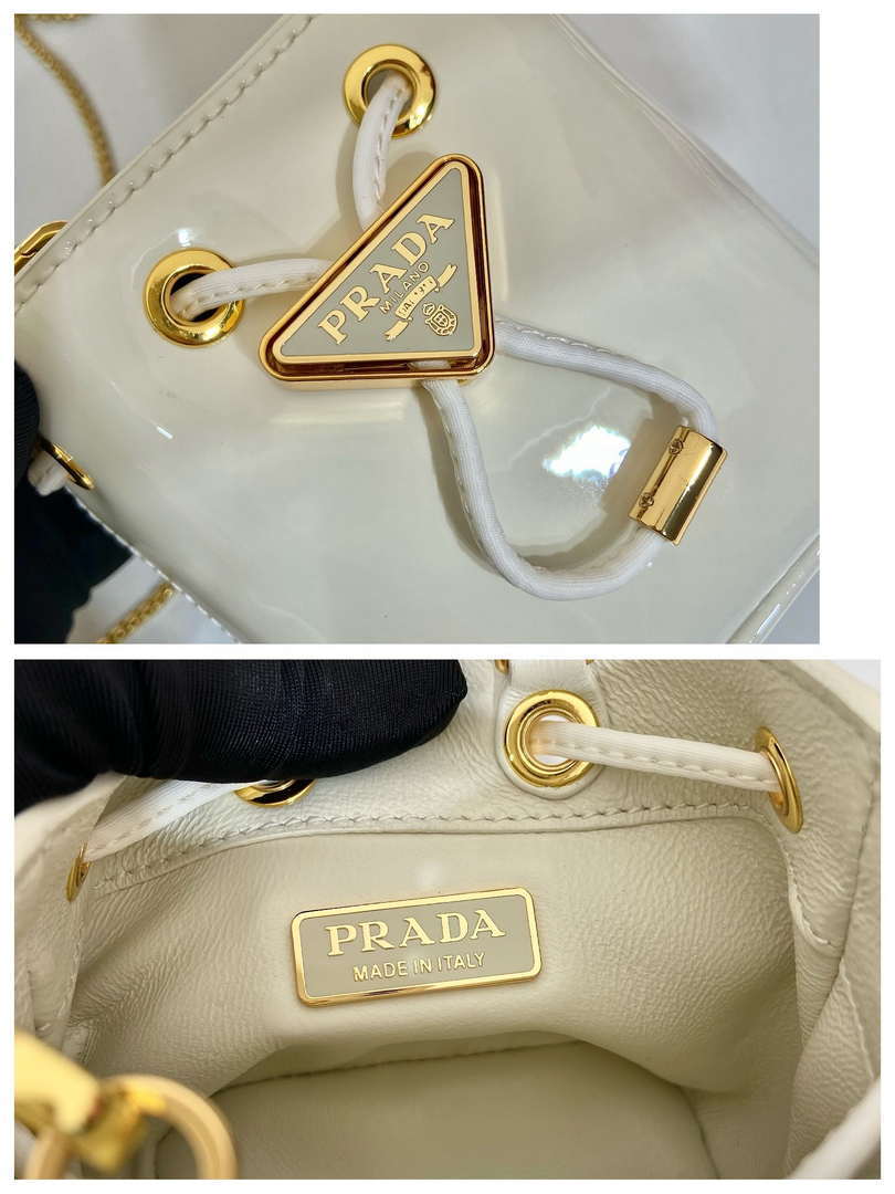 Prada 1NR016 patent leather mini pouch White