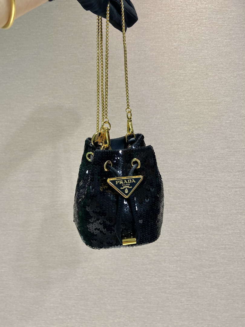 Prada 1NR016 Sequined satin mini-pouch Black