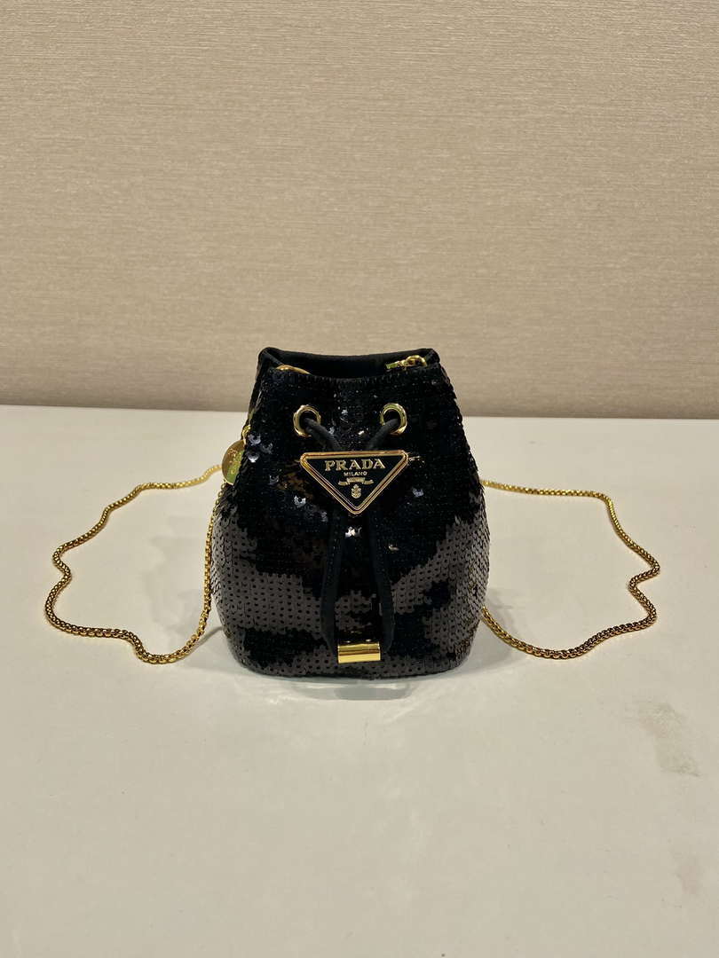 Prada 1NR016 Sequined satin mini-pouch Black
