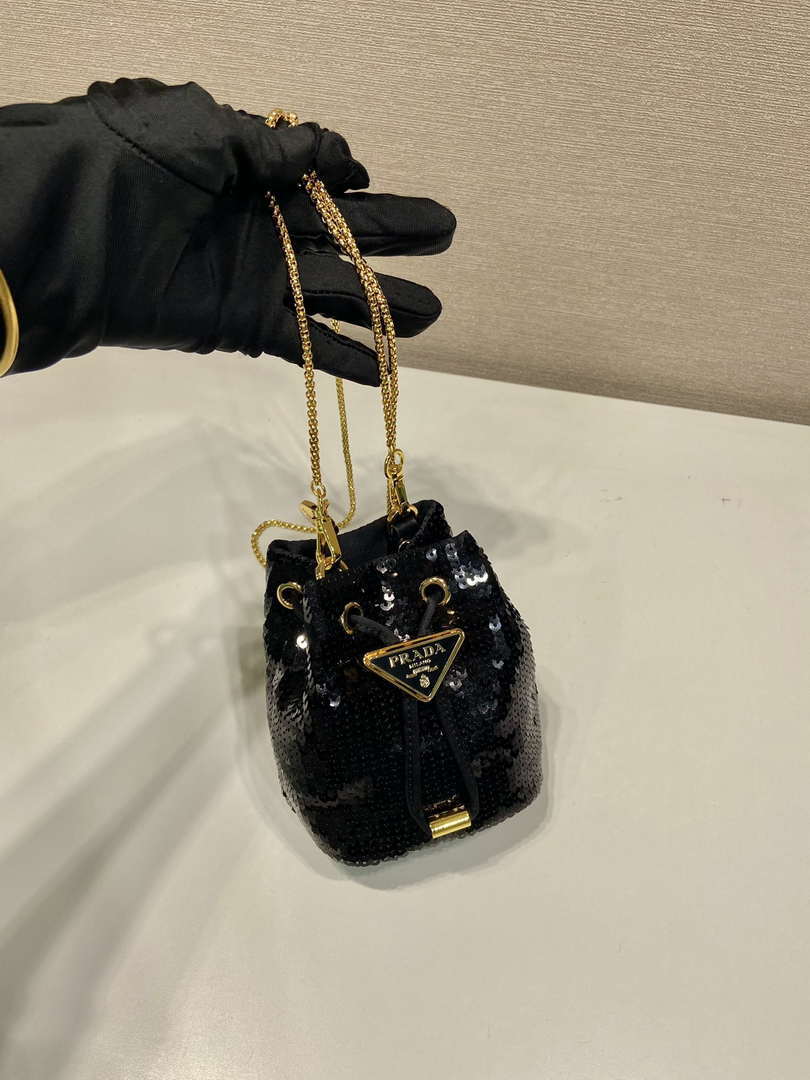 Prada 1NR016 Sequined satin mini-pouch Black