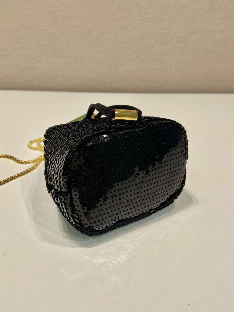 Prada 1NR016 Sequined satin mini-pouch Black