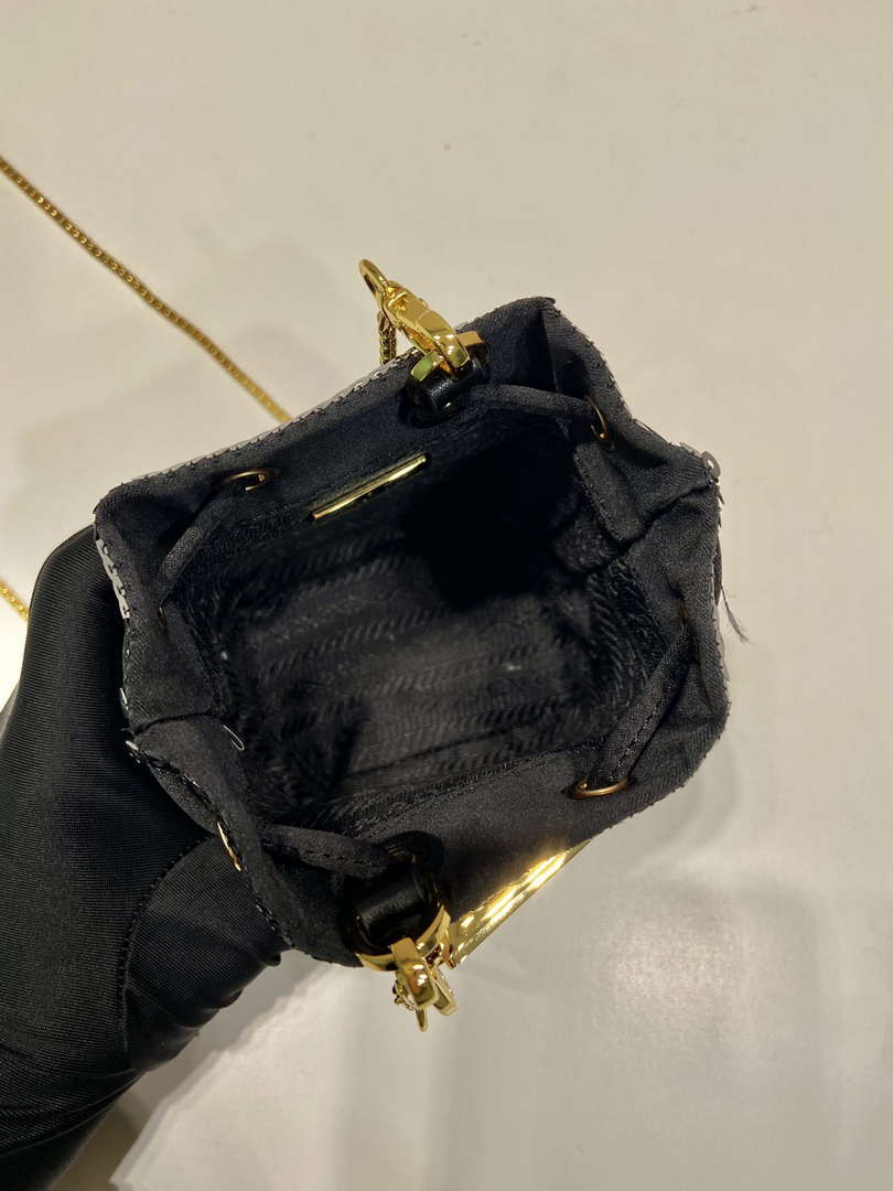 Prada 1NR016 Sequined satin mini-pouch Black