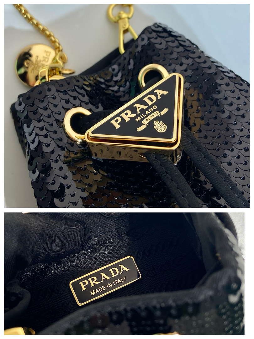 Prada 1NR016 Sequined satin mini-pouch Black