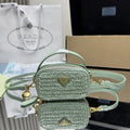 Prada 1NR025 Crochet and leather mini-pouch Green