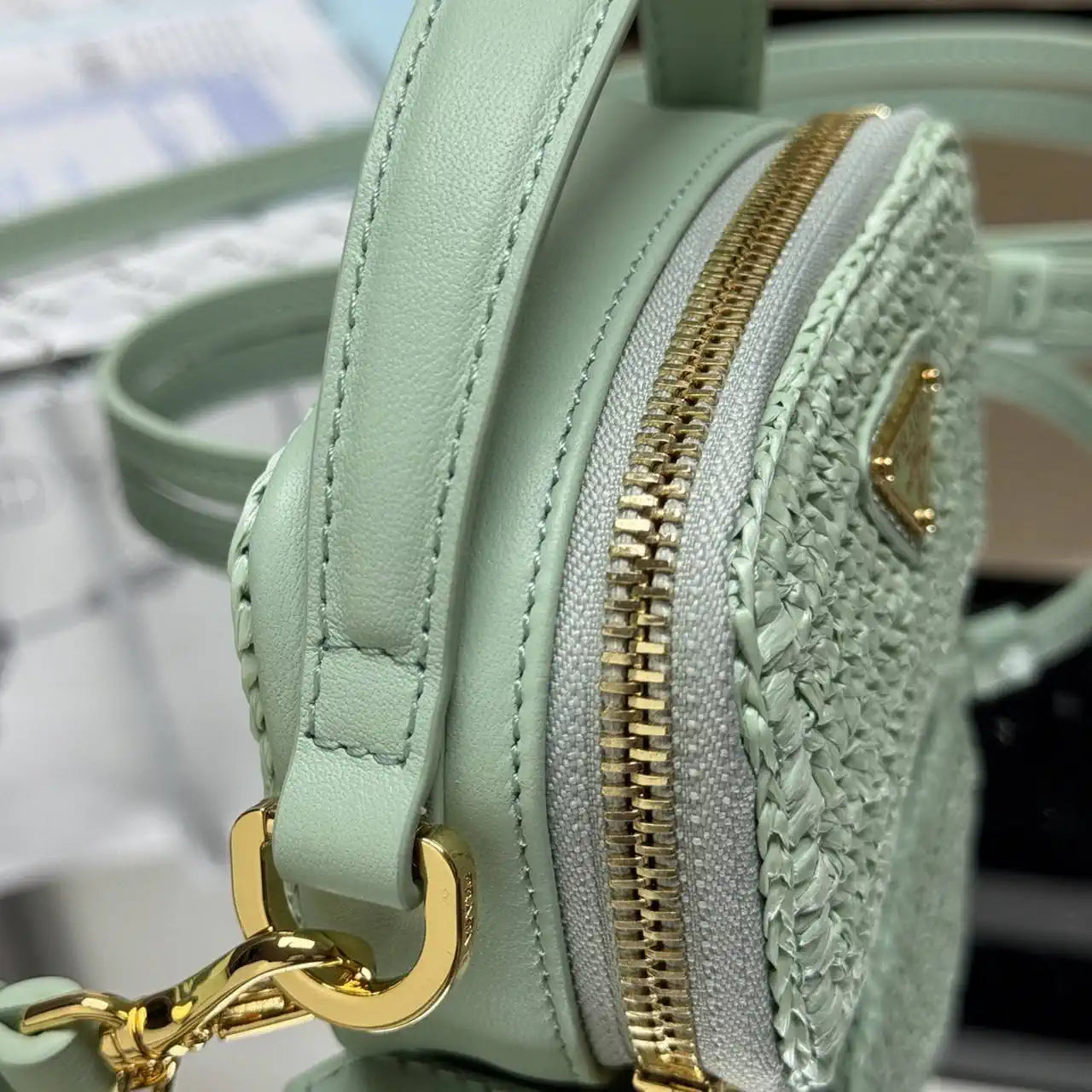 Prada 1NR025 Crochet and leather mini-pouch Green