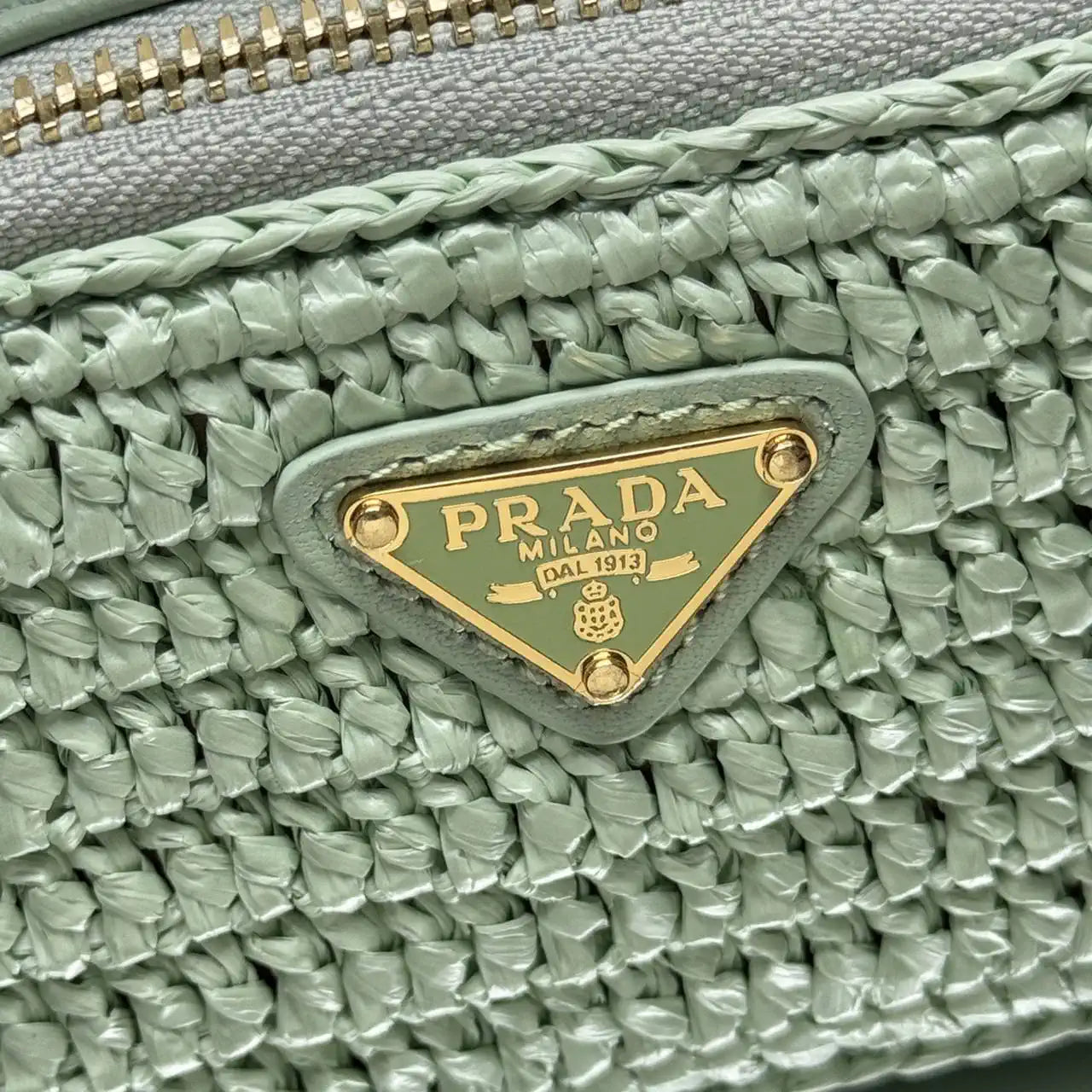 Prada 1NR025 Crochet and leather mini-pouch Green