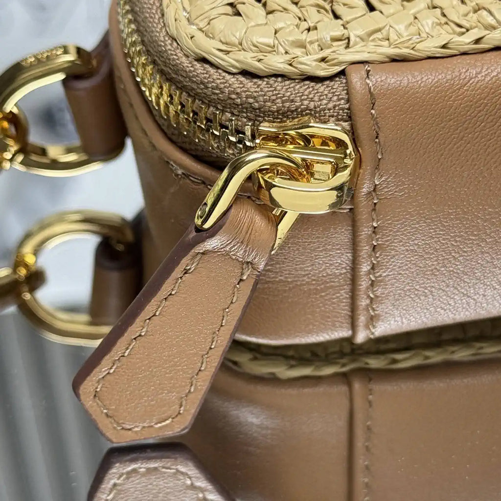 Prada 1NR025 Crochet and leather mini-pouch Natural