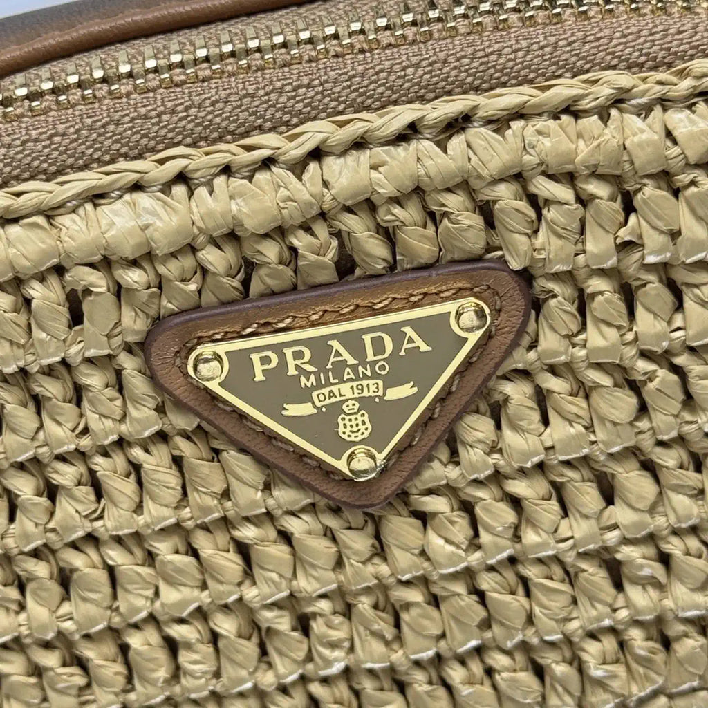 Prada 1NR025 Crochet and leather mini-pouch Natural