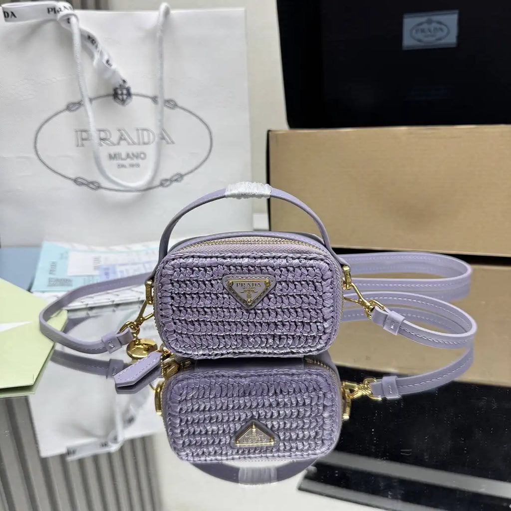 Prada 1NR025 Crochet and leather mini-pouch Purple