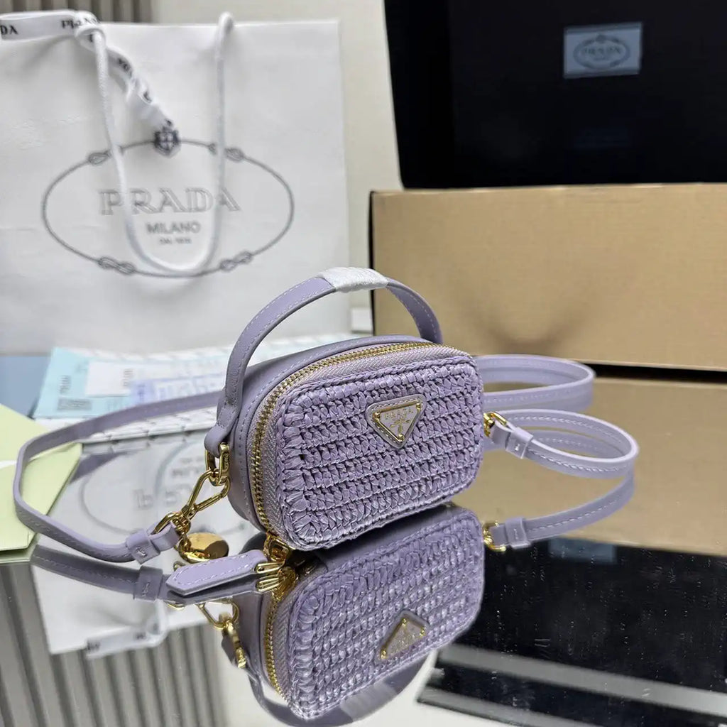 Prada 1NR025 Crochet and leather mini-pouch Purple