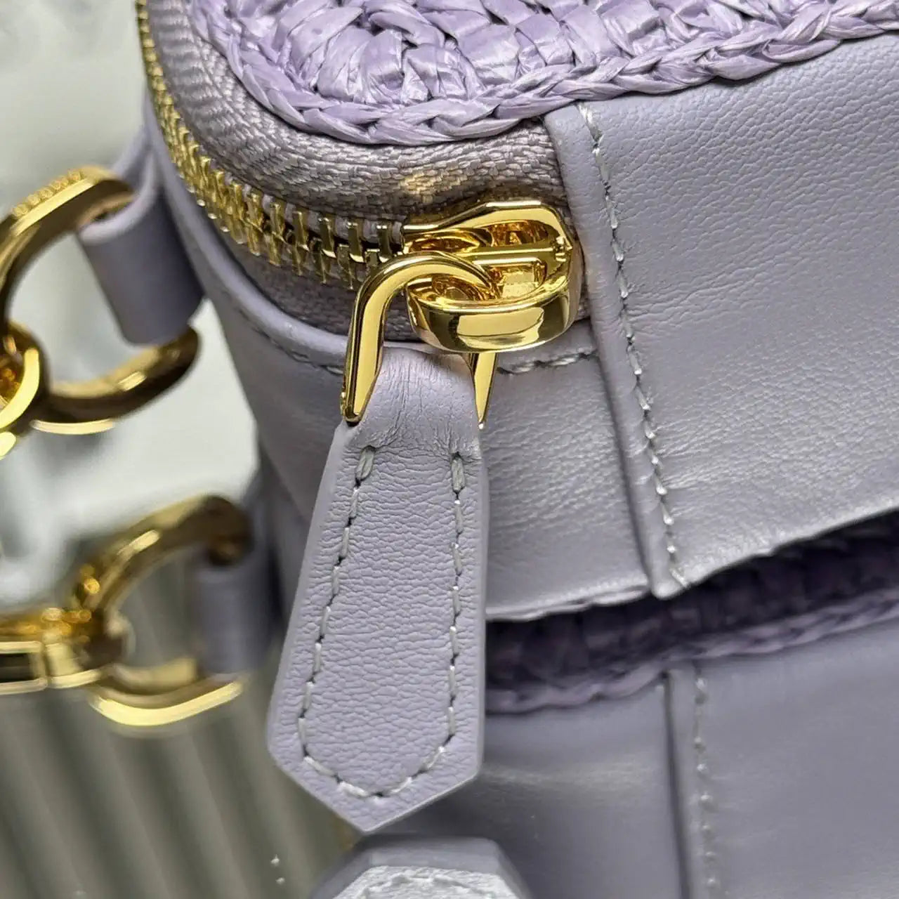 Prada 1NR025 Crochet and leather mini-pouch Purple