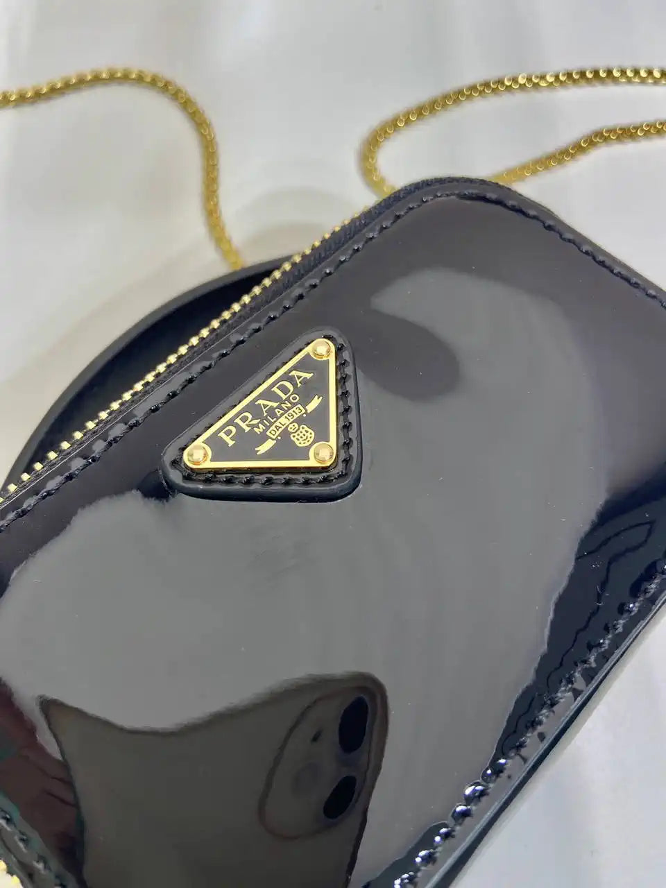 Prada 1NR025 Patent leather mini-pouch Black