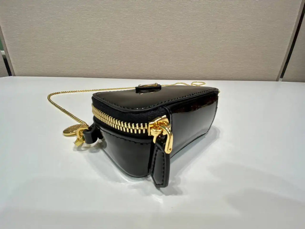 Prada 1NR025 Patent leather mini-pouch Black