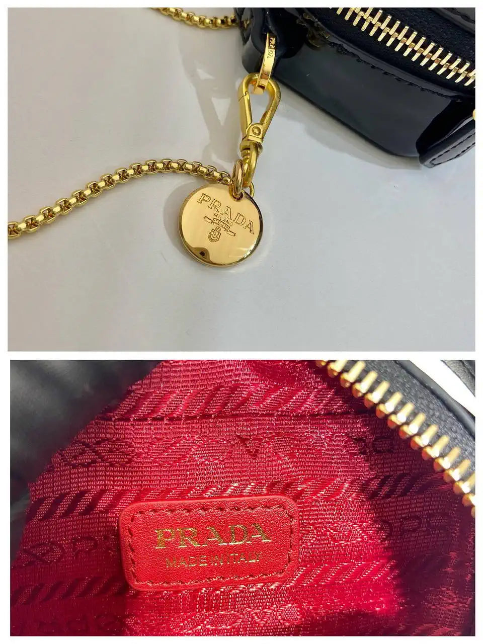 Prada 1NR025 Patent leather mini-pouch Black