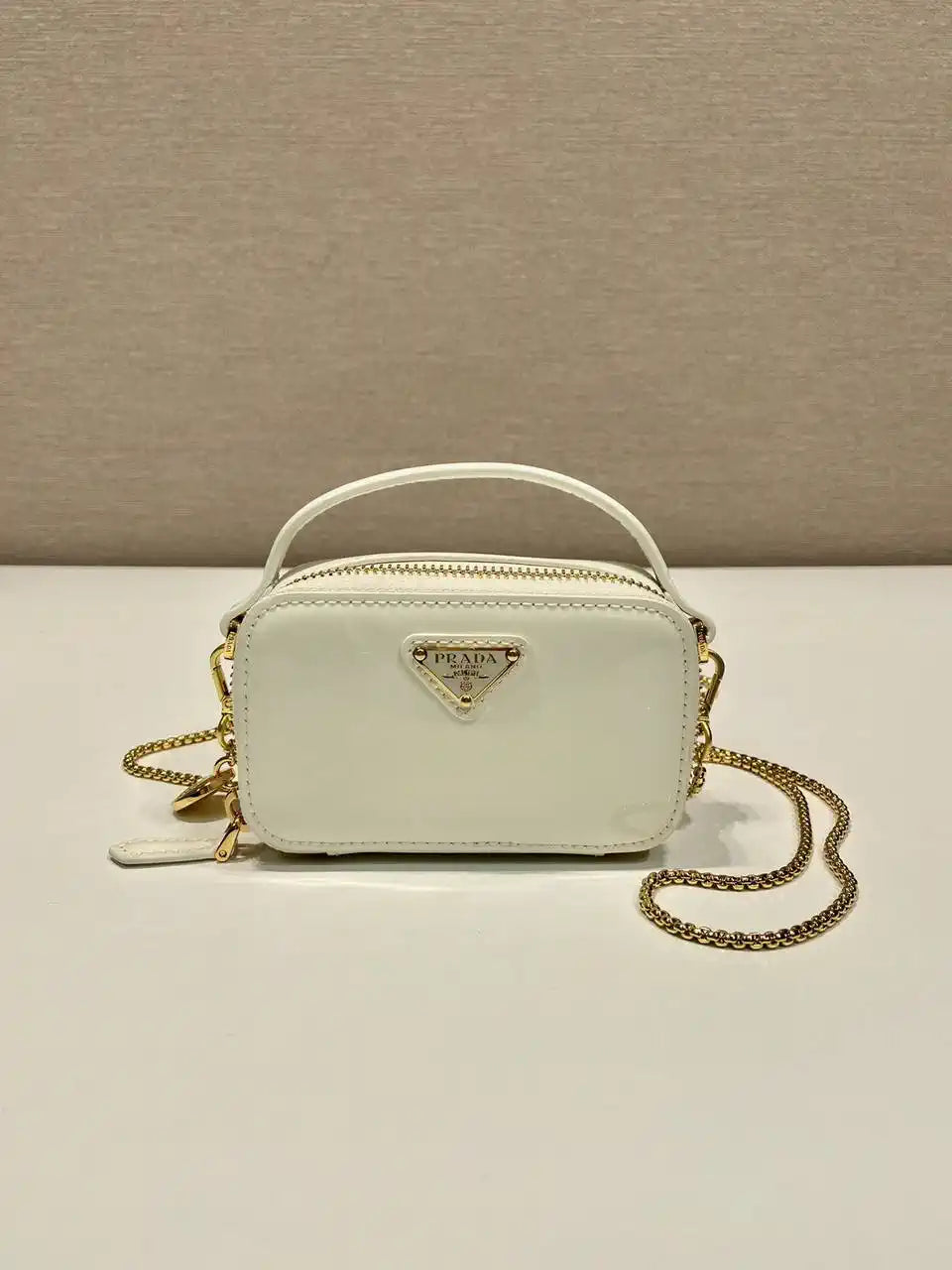 Prada 1NR025 Patent leather mini-pouch White