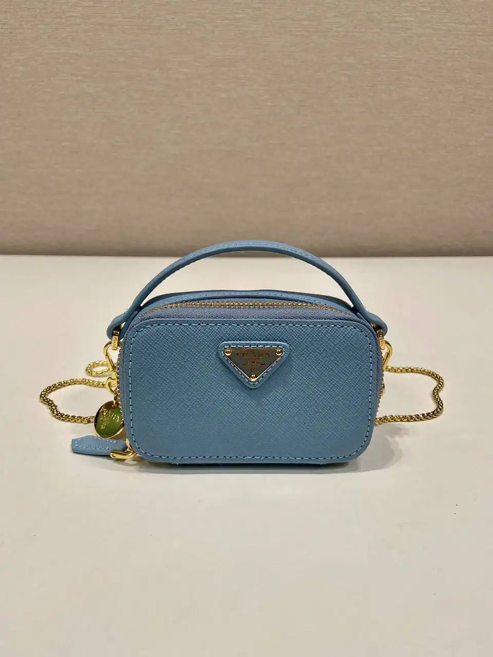 Prada 1NR025 Saffiano leather mini-pouch Blue