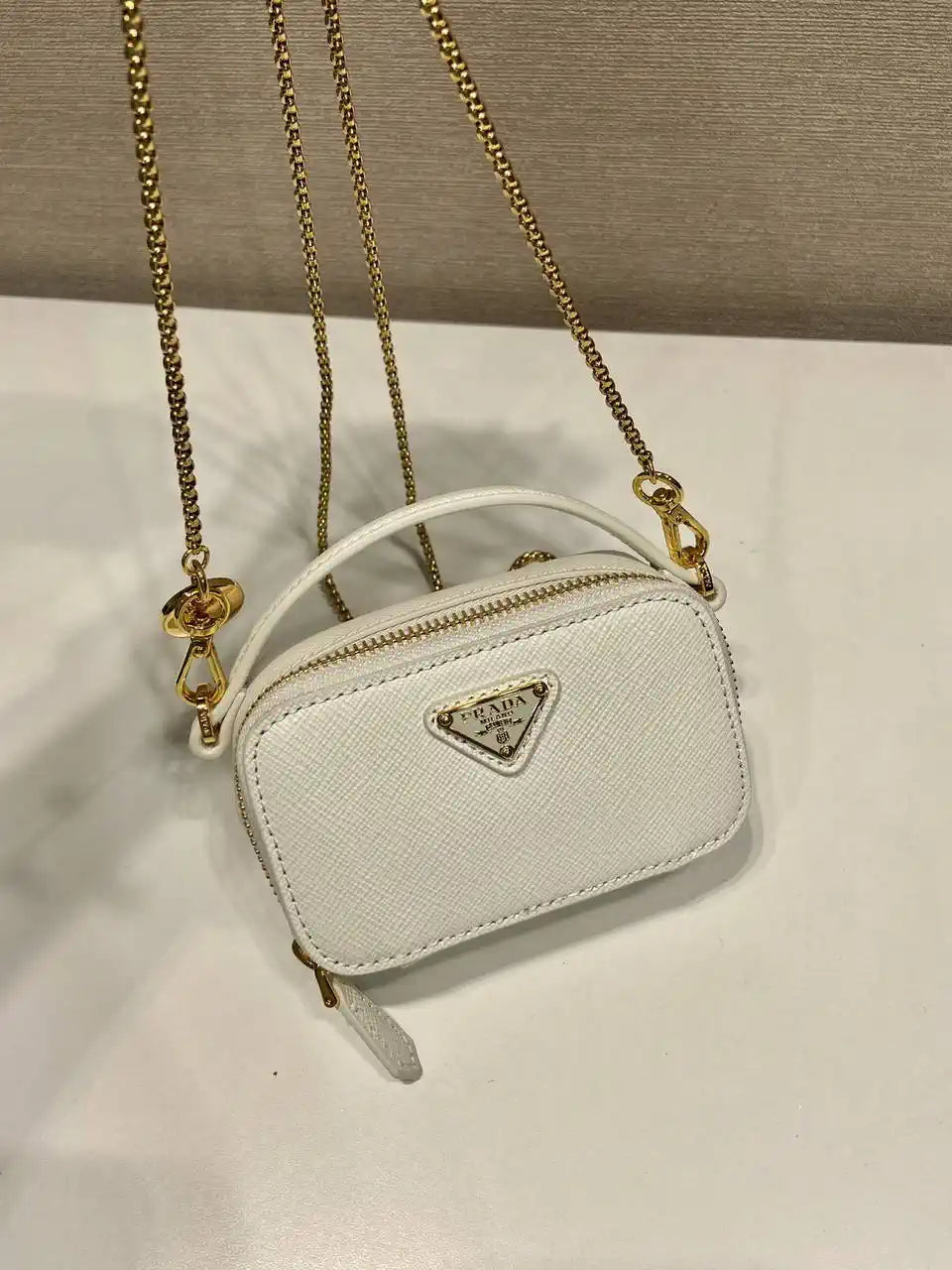 Prada 1NR025 Saffiano leather mini-pouch White
