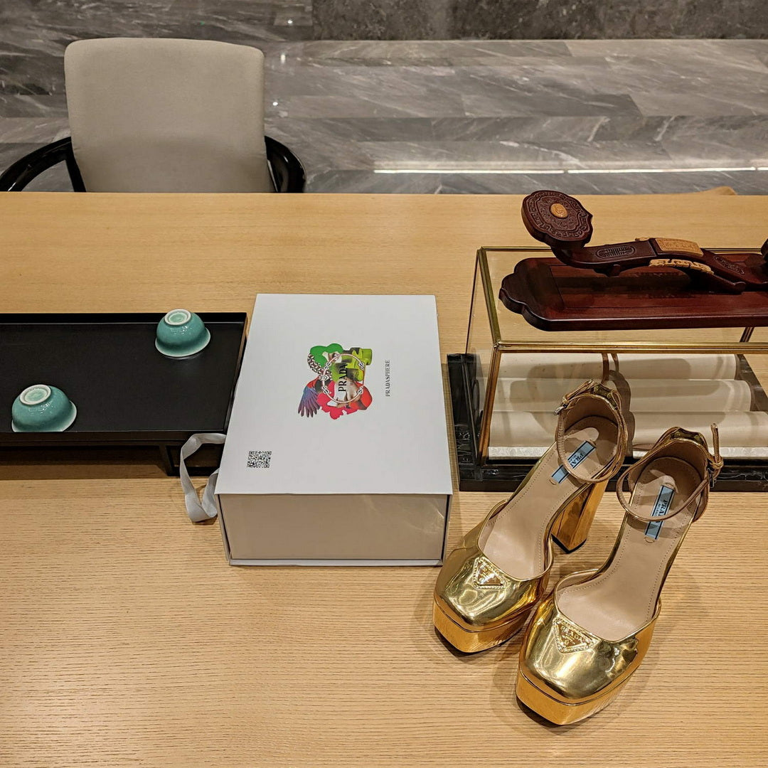 Prada 1XP48B Metallic leather platform sandals P78539