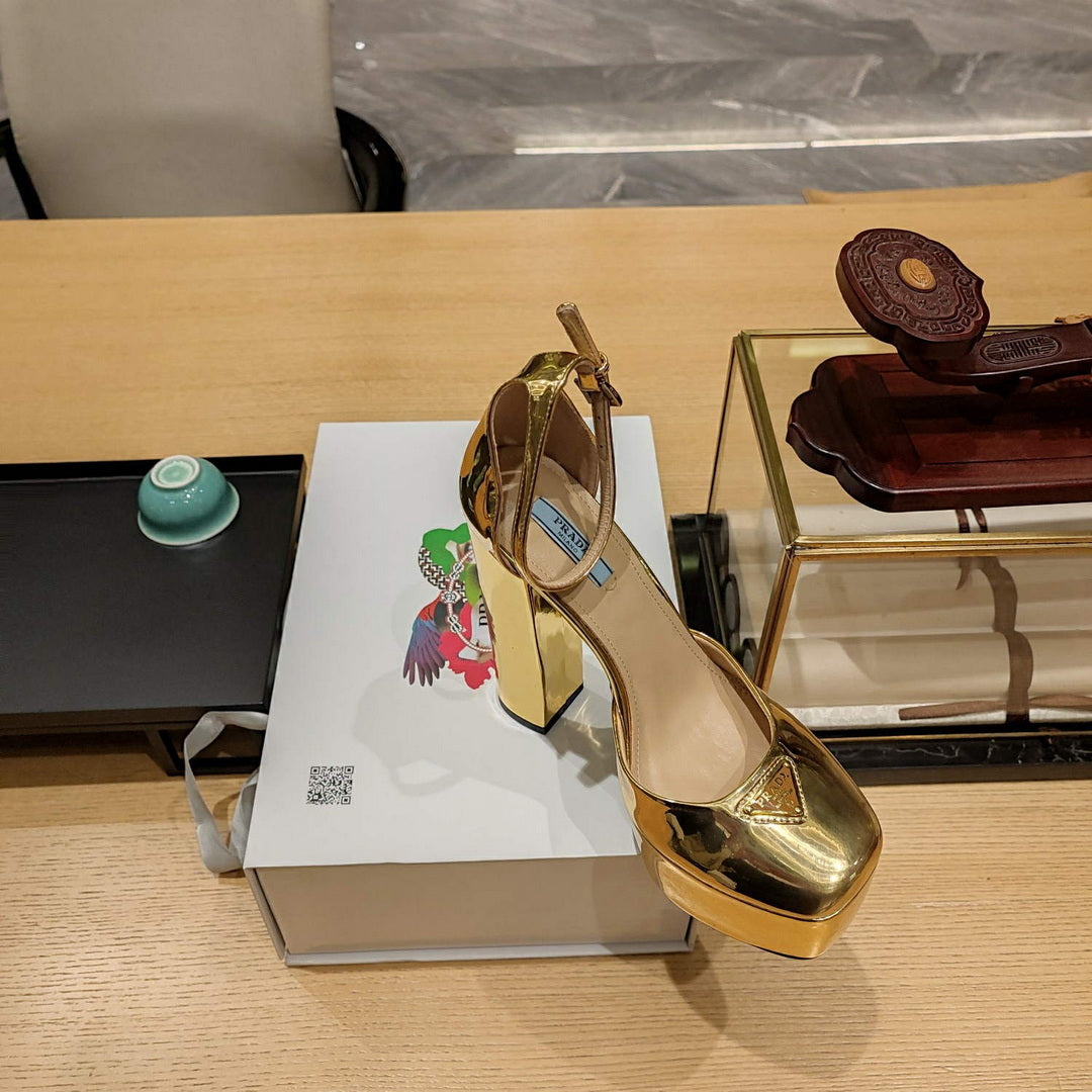Prada 1XP48B Metallic leather platform sandals P78539