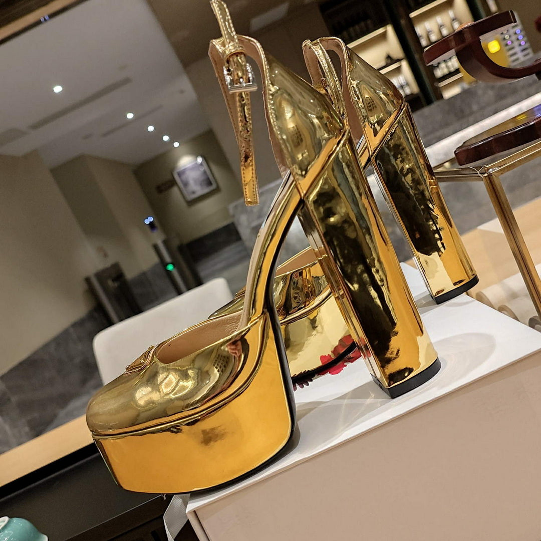 Prada 1XP48B Metallic leather platform sandals P78539