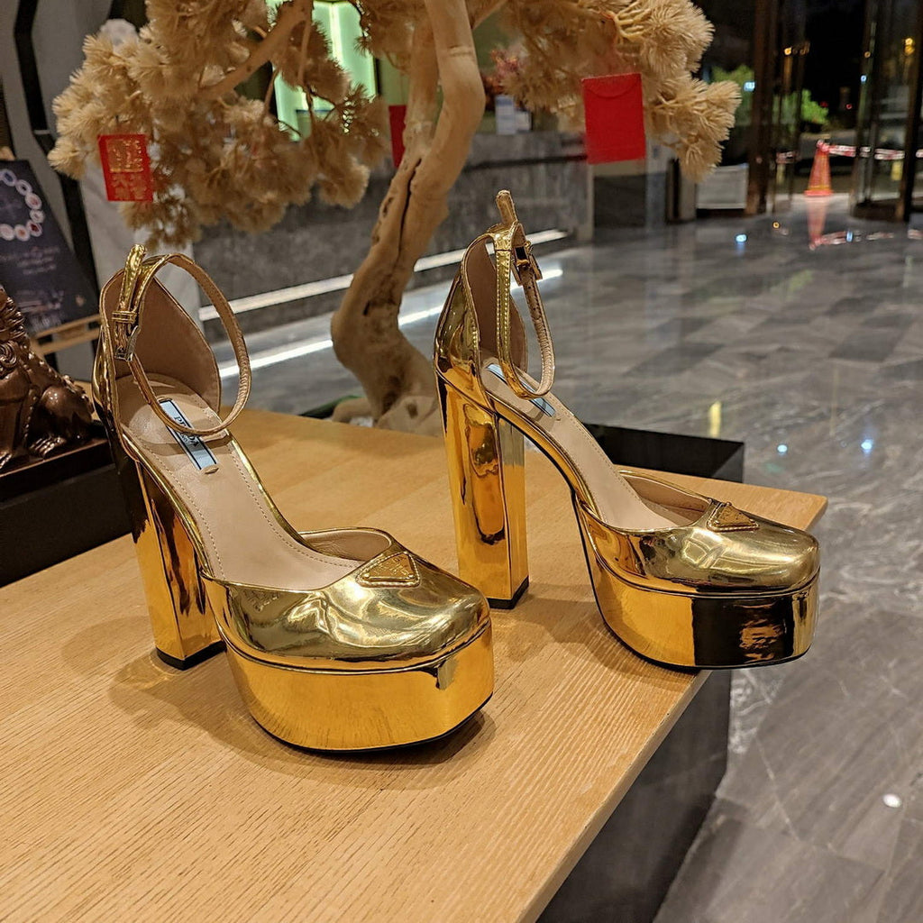 Prada 1XP48B Metallic leather platform sandals P78539