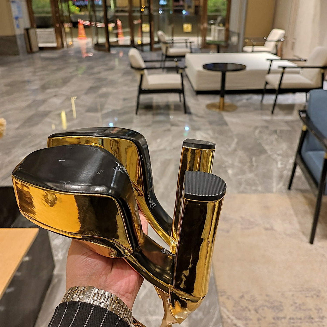 Prada 1XP48B Metallic leather platform sandals P78539