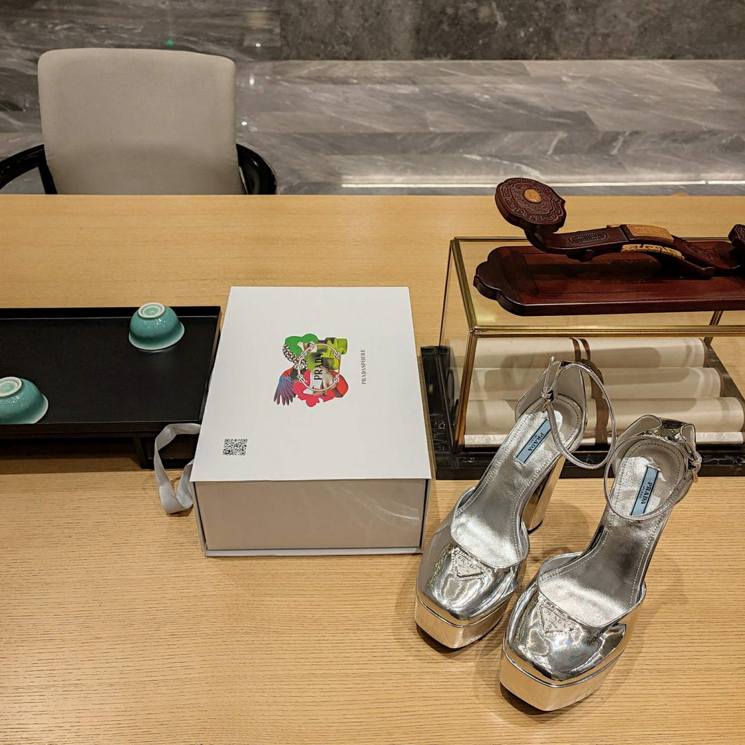 Prada 1XP48B Metallic leather platform sandals P78540