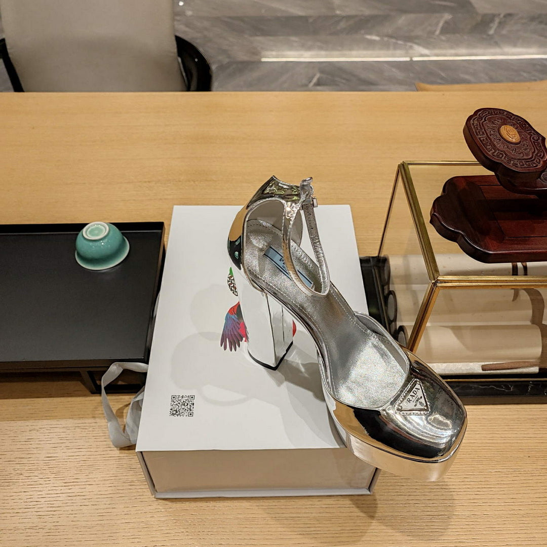 Prada 1XP48B Metallic leather platform sandals P78540
