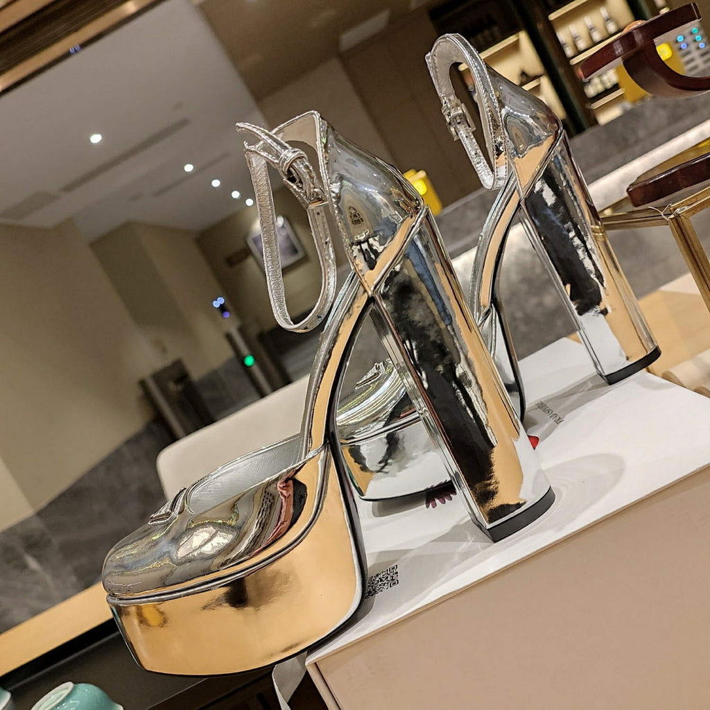 Prada 1XP48B Metallic leather platform sandals P78540
