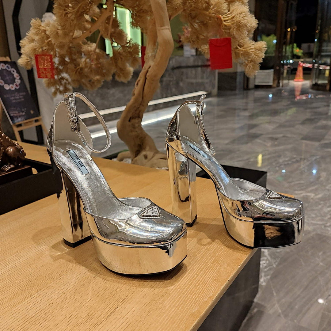 Prada 1XP48B Metallic leather platform sandals P78540