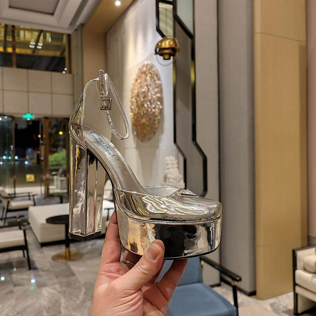Prada 1XP48B Metallic leather platform sandals P78540