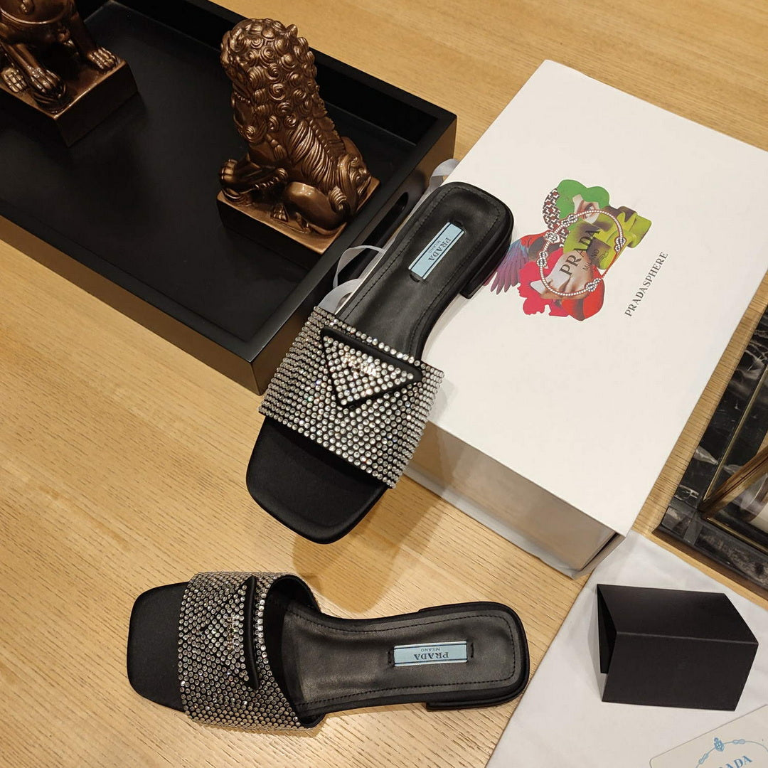 Prada 1XX608 Satin slides with crystals P78537