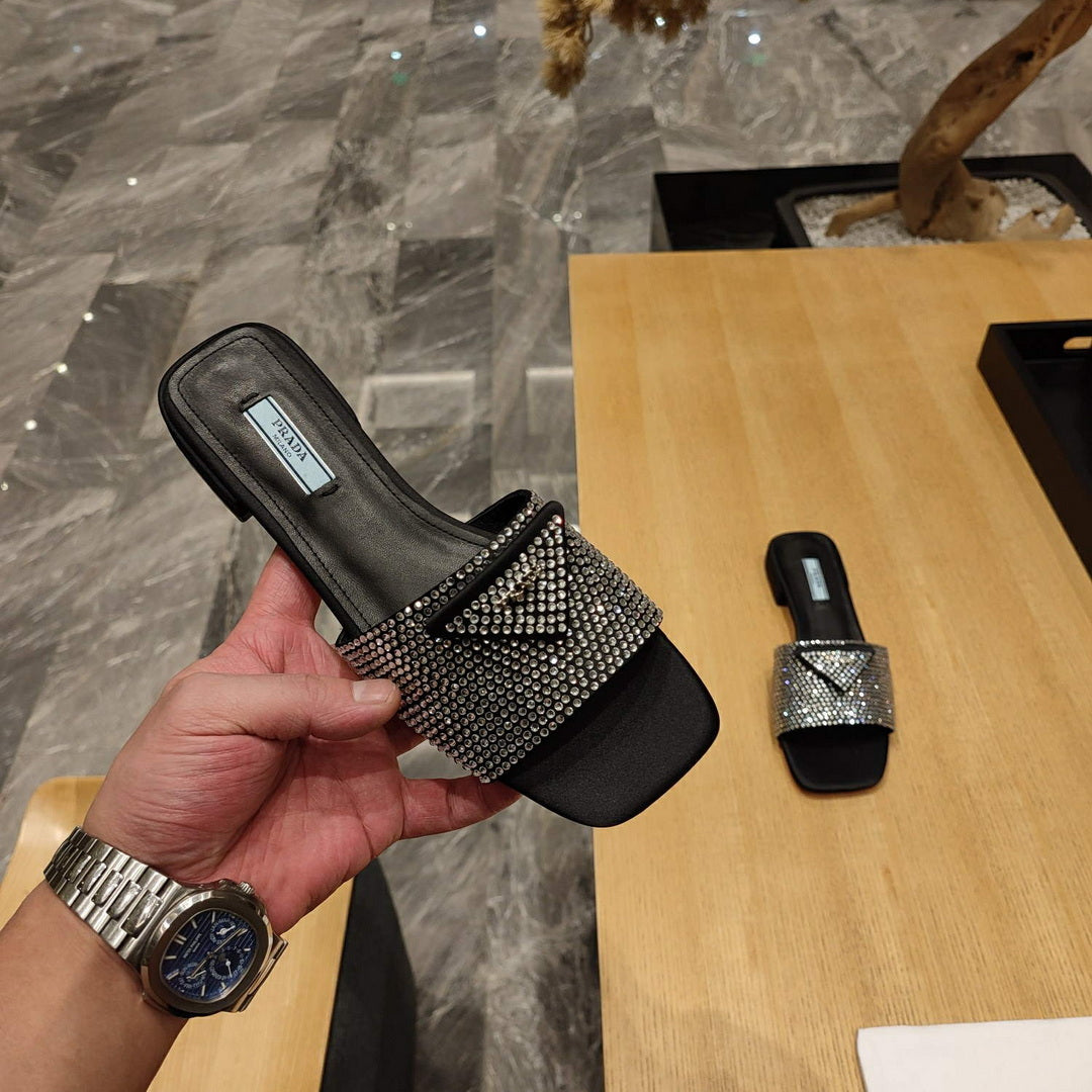 Prada 1XX608 Satin slides with crystals P78537