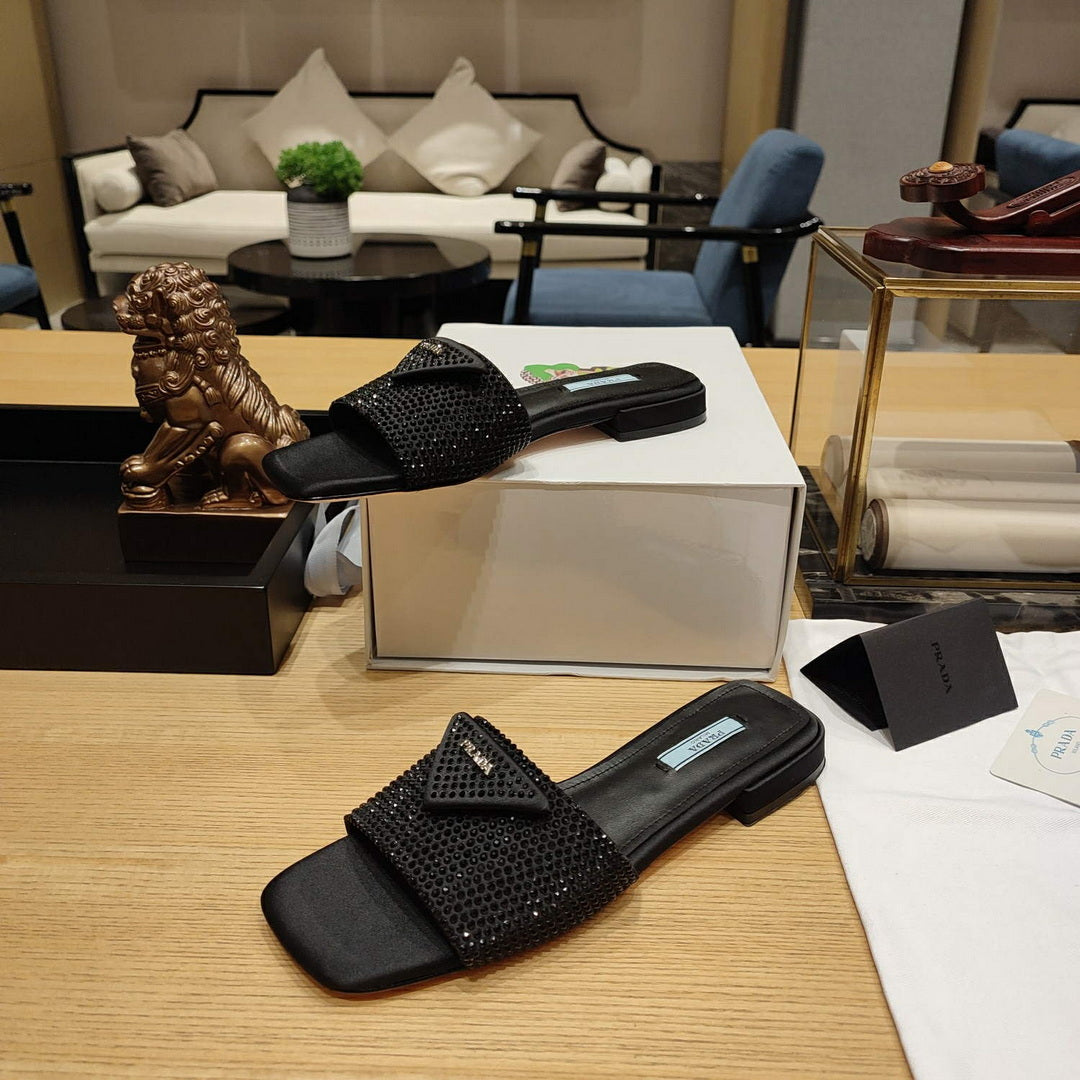 Prada 1XX608 Satin slides with crystals P78538
