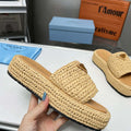 Prada 1XZ761 Crochet Flatform slides in Raffia - Apricot / 34 - View 1