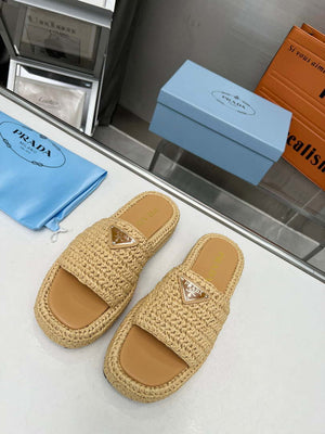 Prada 1XZ761 Crochet Flatform slides in Raffia - Apricot / 34 - View 5