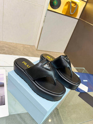 Prada 1YZ043 Soft padded nappa leather thong wedge sandals P78574 - 35 - View 1
