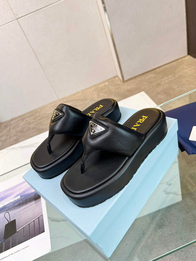 Prada 1YZ043 Soft padded nappa leather thong wedge sandals P78574 - 35 - View 2