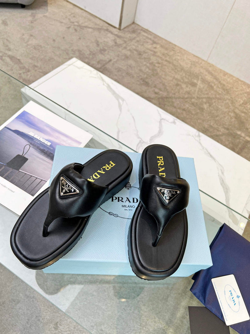 Prada 1YZ043 Soft padded nappa leather thong wedge sandals P78574